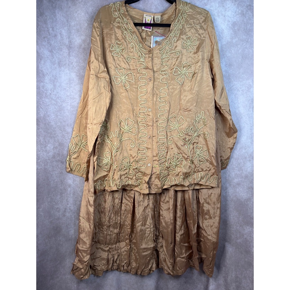 NWT Anthony Original Womens Rayon Embroidered Button Up Tunic & Skirt Sz‎ L Boho